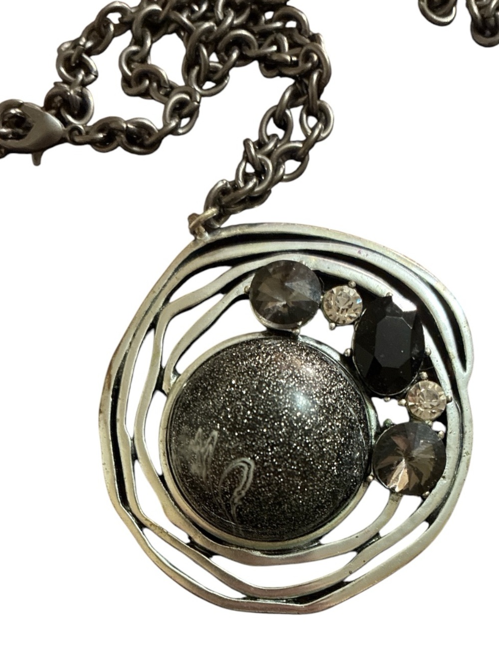 Silver-Tone Glitter Orb Pendant Necklace ~ 26 Inches
